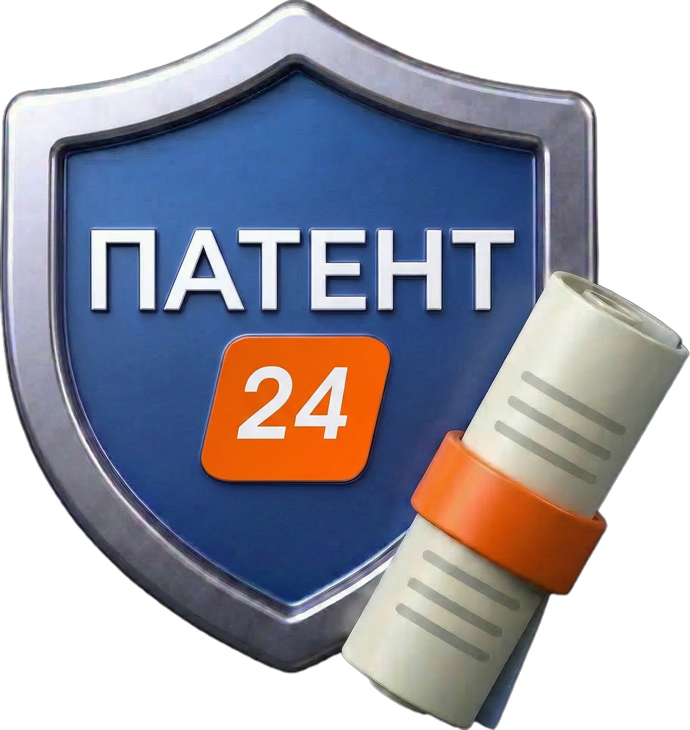 Фирменный знак «Патент 24» на щите с документом