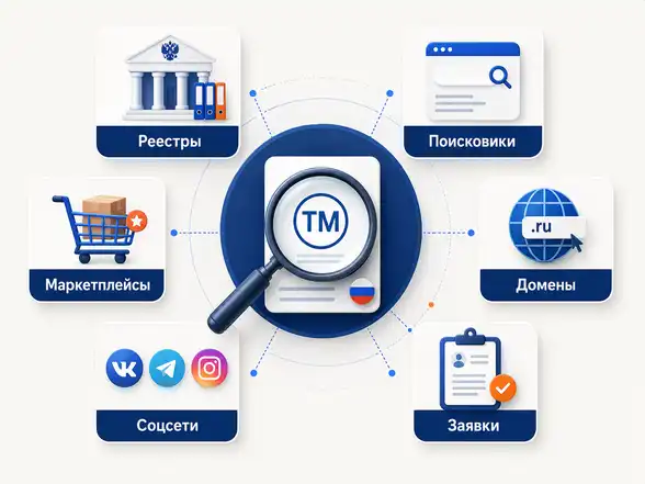 Источники проверки товарного знака: реестры, поисковики, маркетплейсы, домены, соцсети и заявки